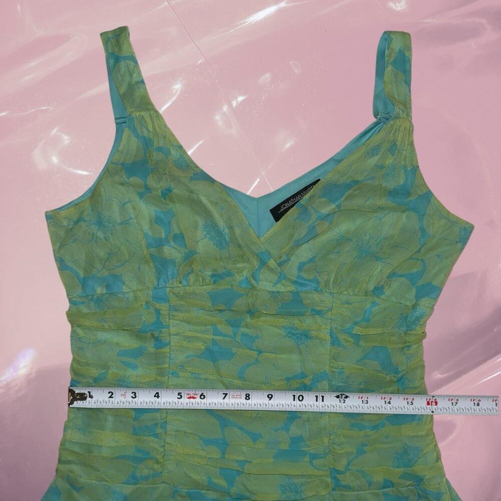 Y2K Fairy core bias cut Green/blue floral silk mermaid dress - Picture 3 of 8